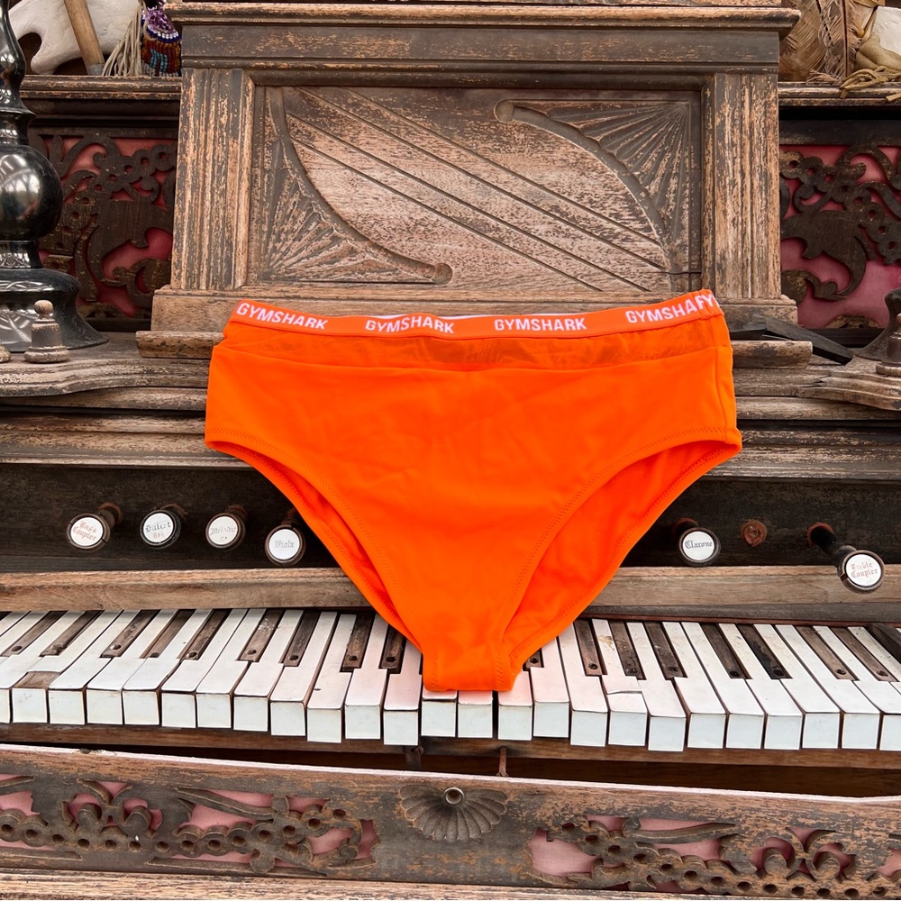 Gymshark orange high waist bikini bottom with mesh‎ waist detailing, L-XL